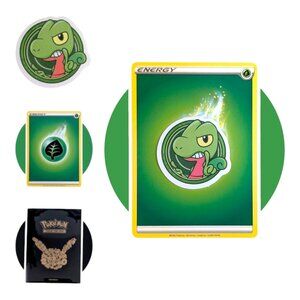 Anime Pokemon Vinyl Sticker (M05): Treecko with Grass Energy Card